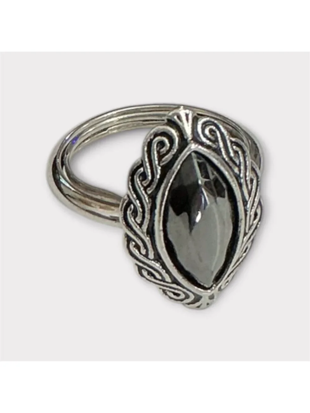 Vintage Avon Hematite Celtic Twist Ring Size 7.5 With Ornate Design Jewelry